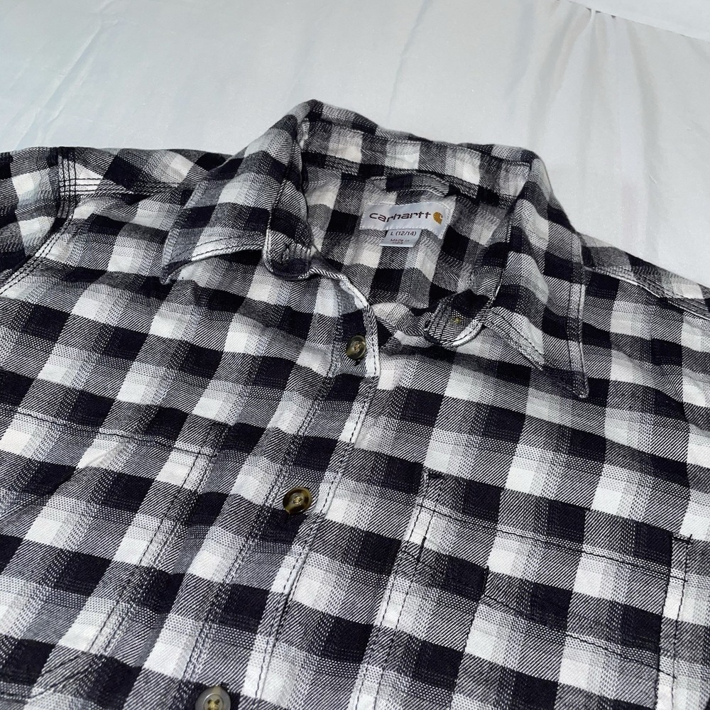 Carhartt Mens Black White Buffalo Plaid Flannel Shirt L 12/14 103226 103